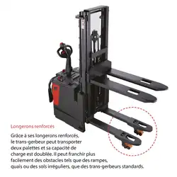 Stand-up rider electric trans-stacker with reinforced straddle legs 2000 kg